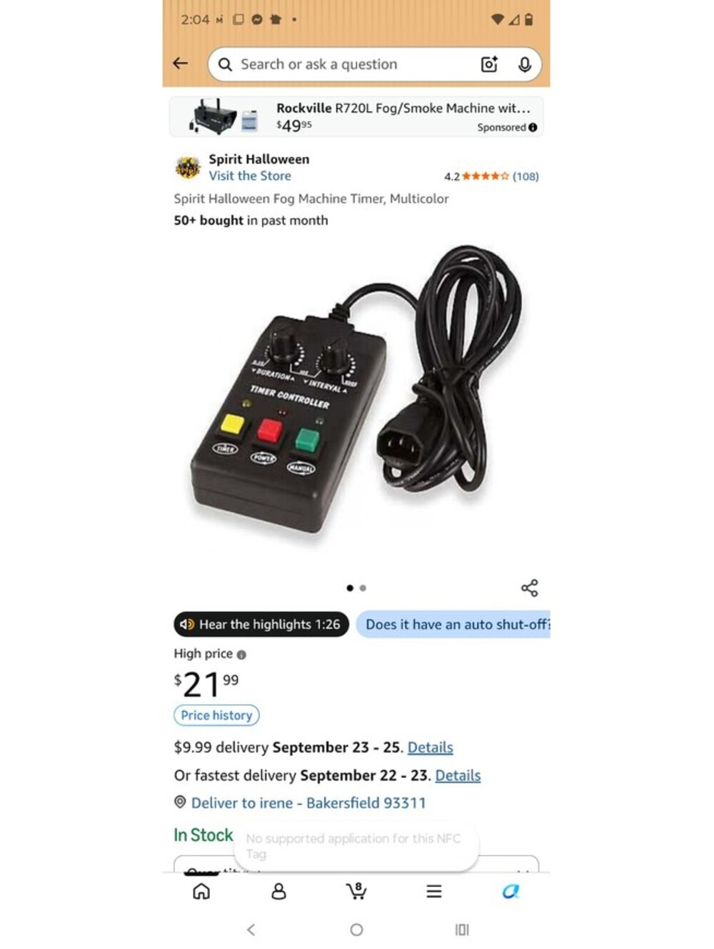 Spirit Halloween Fog Machine Timer, Multicolor